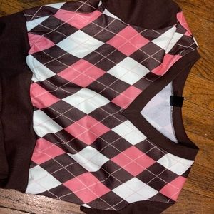 Shein brown, white, and pink plaid crop shirt